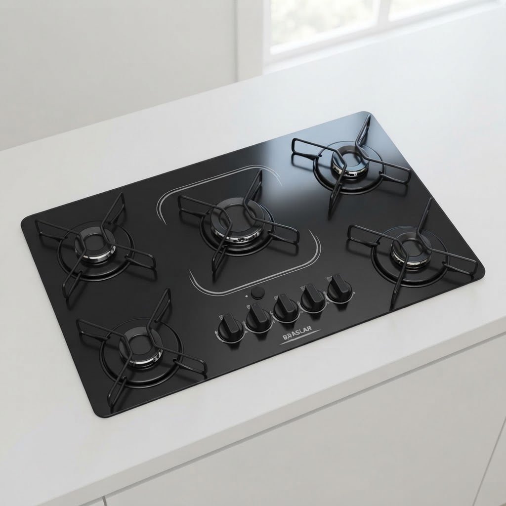 Fogão Cooktop alimentação gás - Braslar 5 bocas cor preto - Bivolt de Embutir