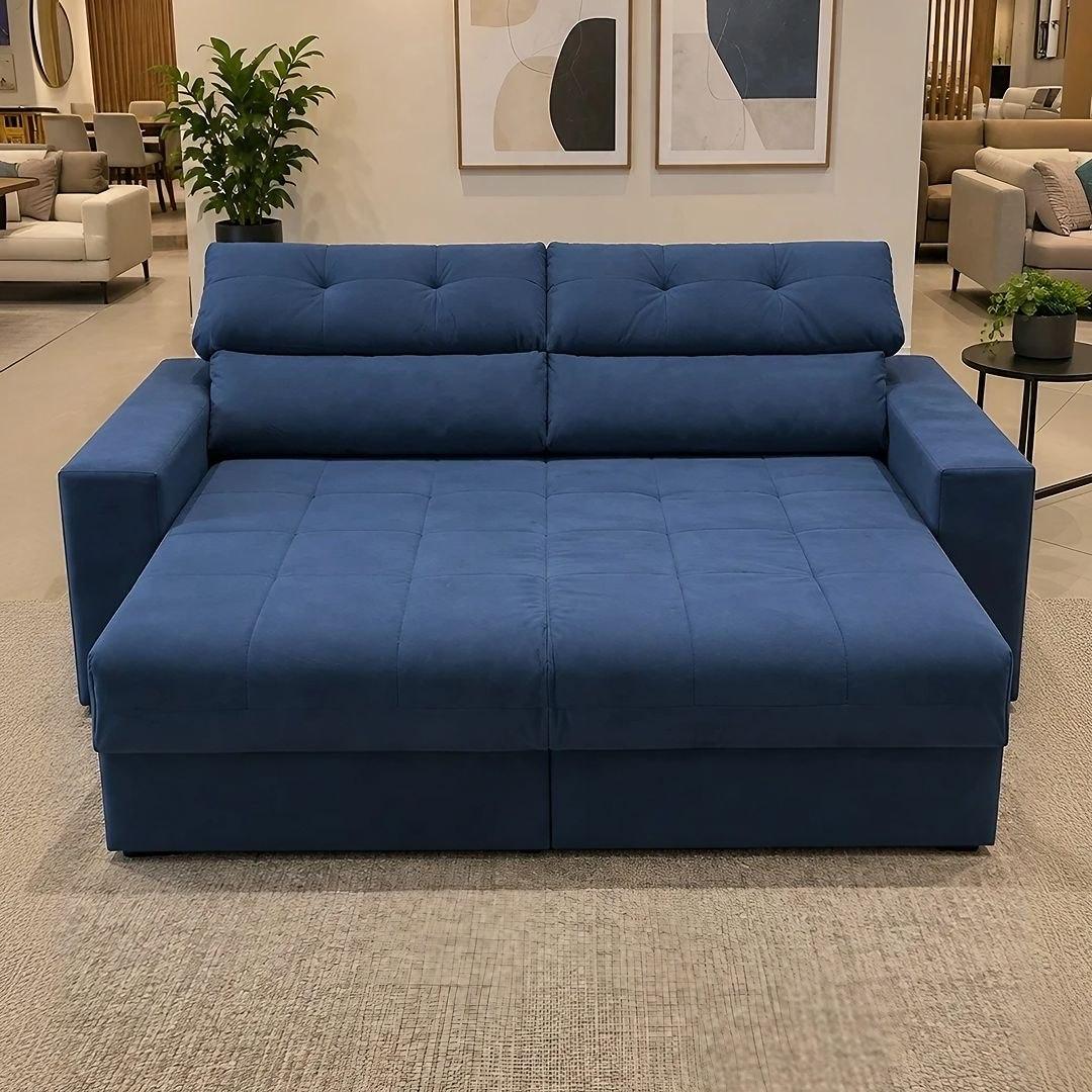 Sofá 3 Lugares Clean Retrátil Reclinável Cama Inbox - Azul - Liso