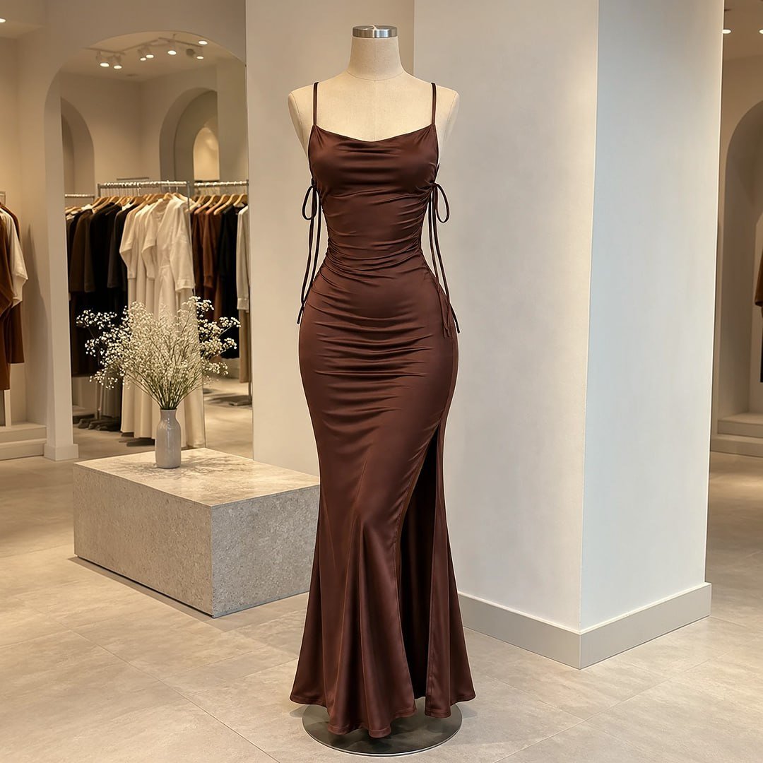 Vestido Justo Longo Costas Nuas Fenda Lateral (5 cores)