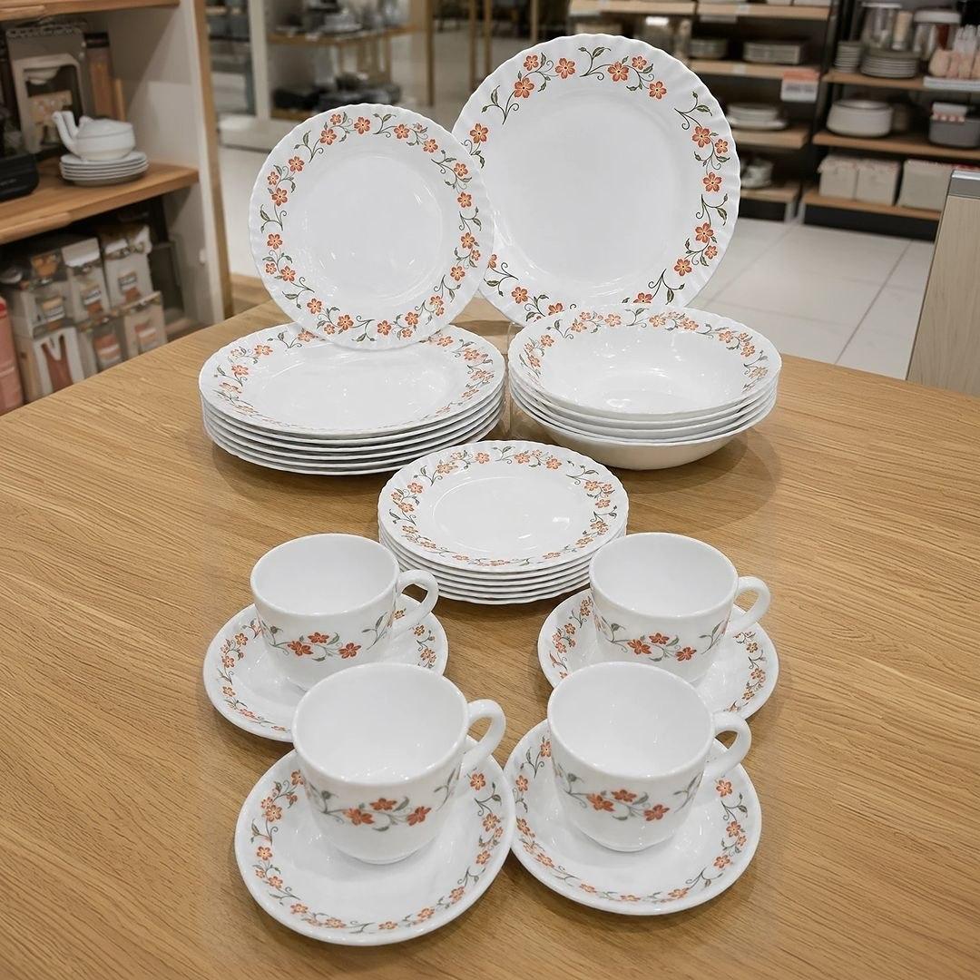 Aparelho De Jantar E Chá/café 20 Peças Vidro Opaline Branco