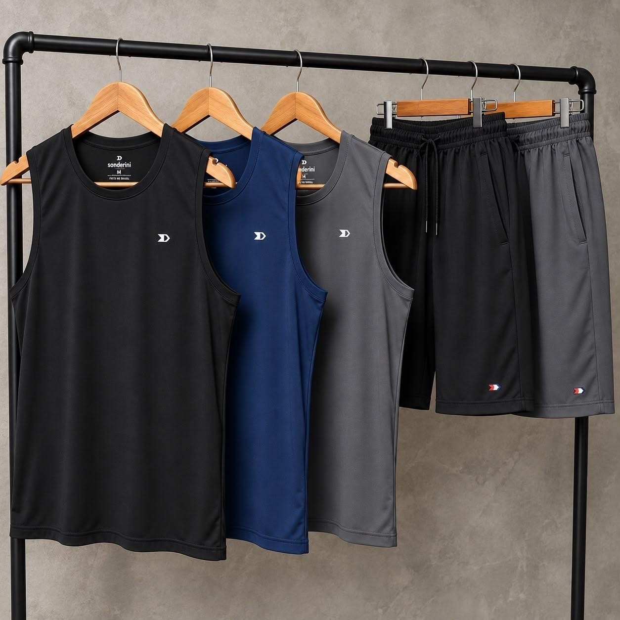Kit 5 Pçs 3 Camisas Regata Dry-fit Sandrini +2 Short Tactel Sortidos Lisa Gg