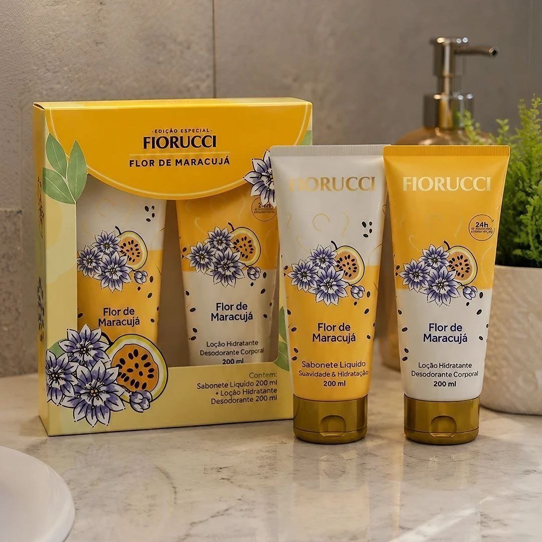 FIORUCCI Kit Sabonete Líquido 200ml + Loção Hid. 200ml FLOR DE MARACUJA