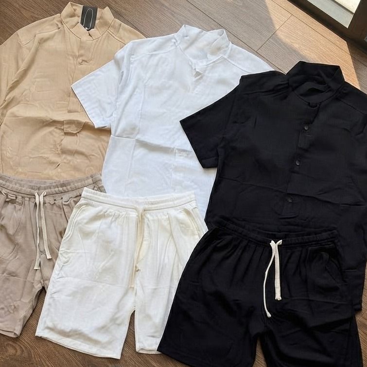 Conjunto Masculino Linho Camisa Shorts Mauricinho Com Bolso (P ao GG)