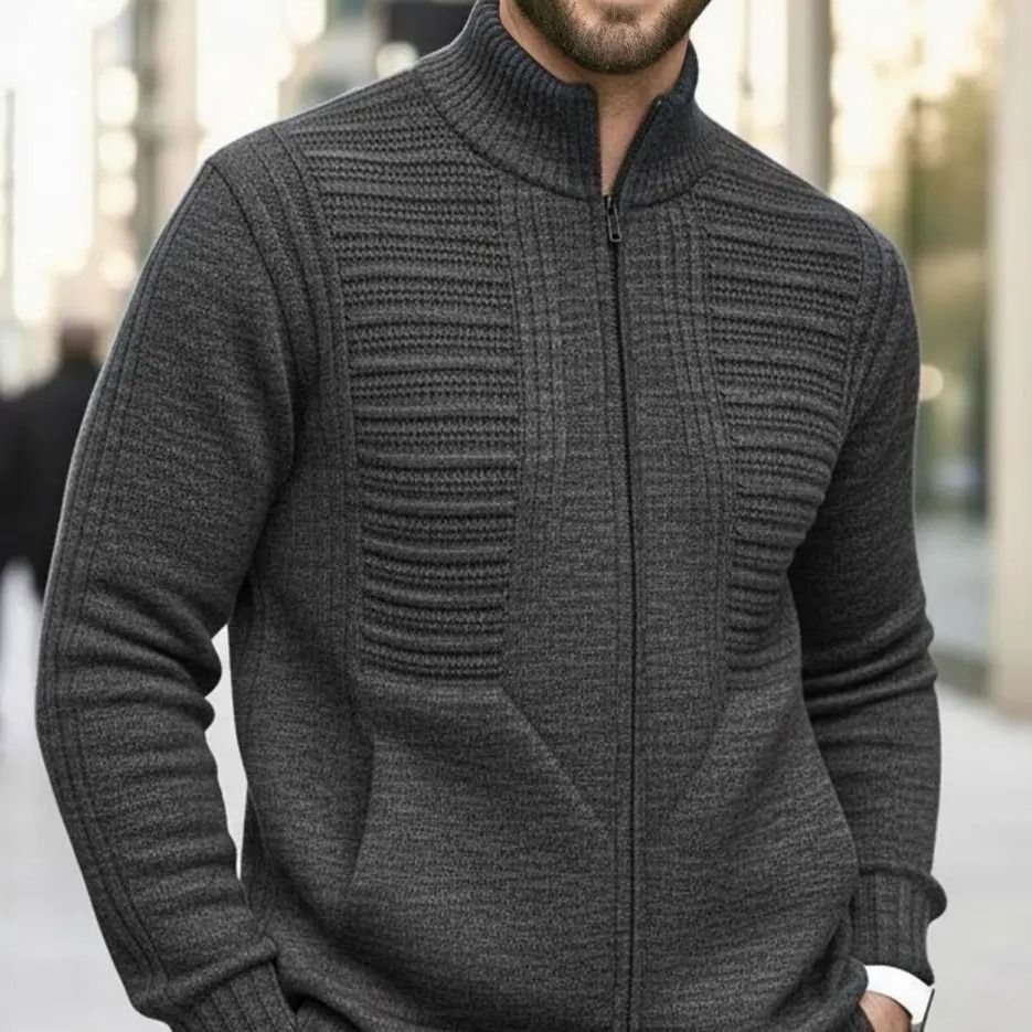 Jaqueta Masculina Preta Lã Tricot Inverno Com Bolso E Zíper (P ao GG)
