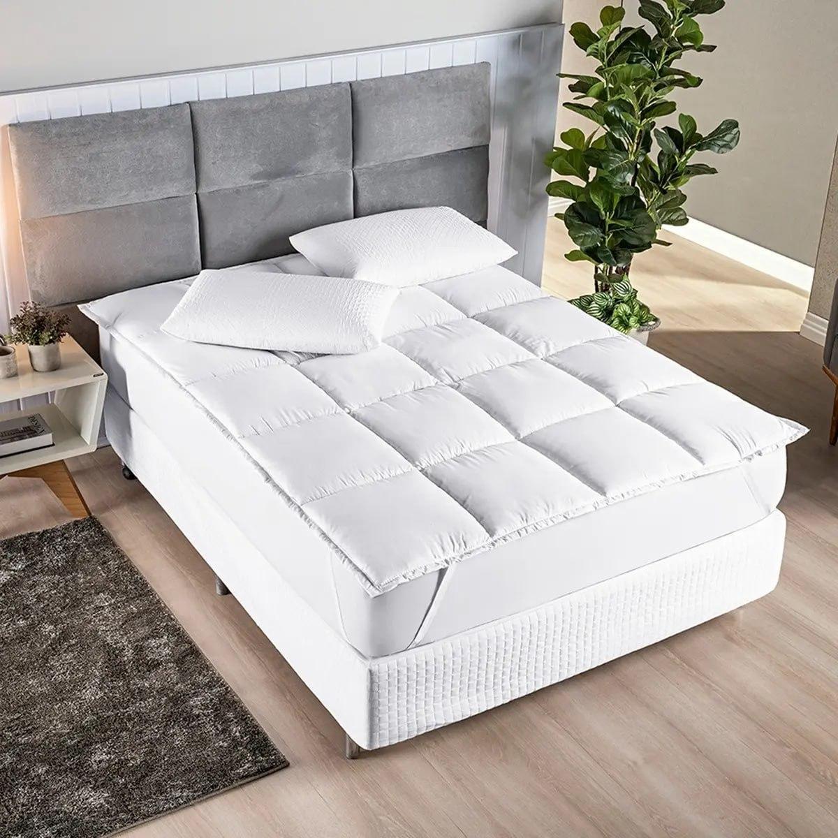 Pillow Top Casal C/ Elástico Algodão 400 Fios Protetor Cor Branco