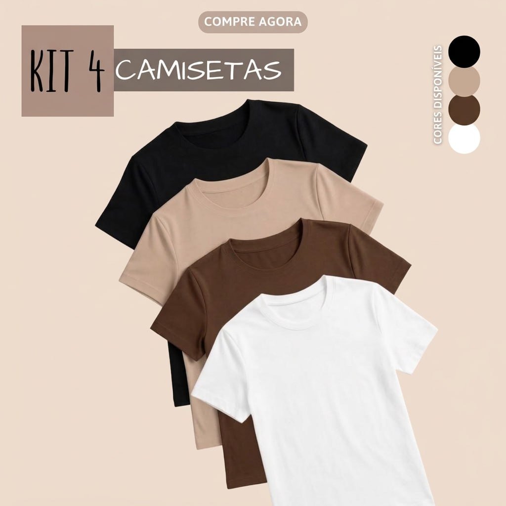 Kit 4 Blusas Feminina Suplex Estilosa T Shirt Básica Casual