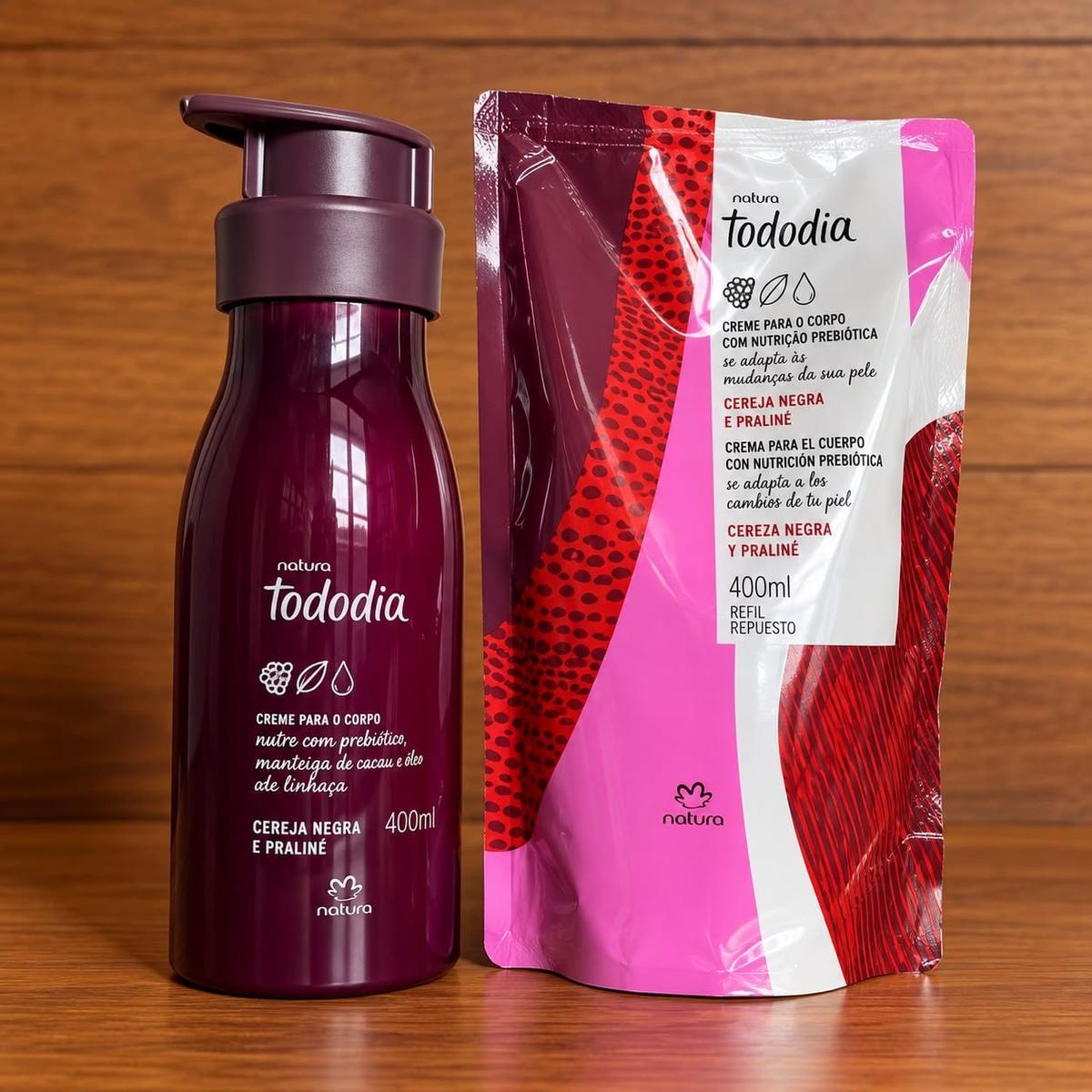 Kit Tododia Cereja Negra E Praliné: Creme Nutritivo Para O Corpo 400ml + Refil 400ml