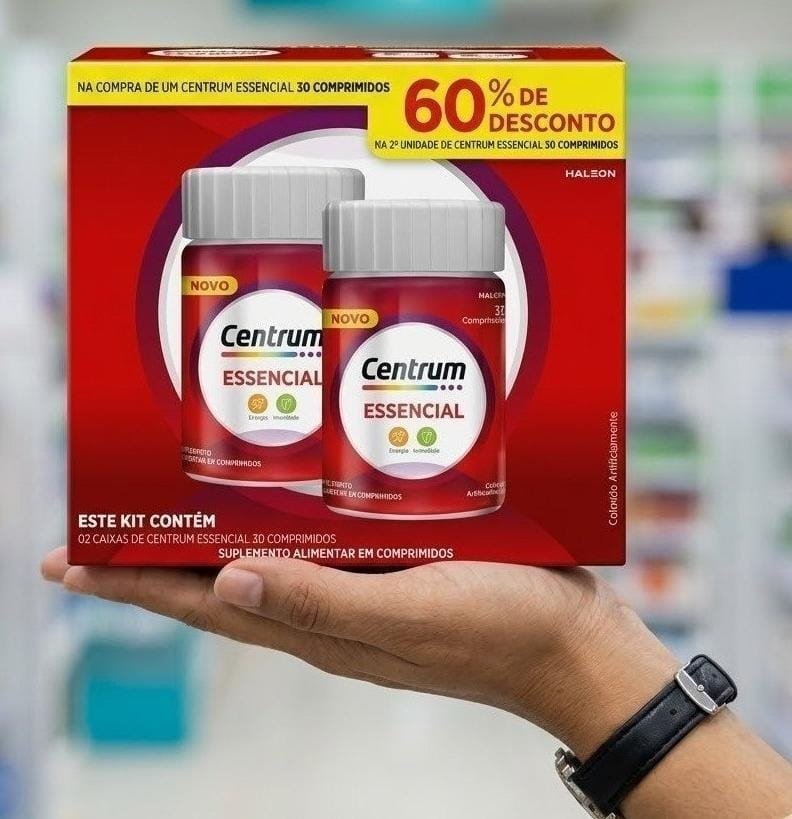 Centrum Essencial Multivitamínico Diário, com Complexo B, Vitamina D, e Magnesio, 2 Frascos com 30 Comprimidos cada