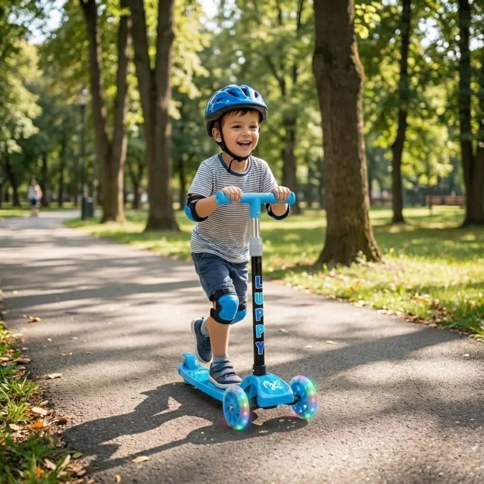 Patinete Infantil 3 Rodas Led Dobrável Luppy Azul Maxi Toys