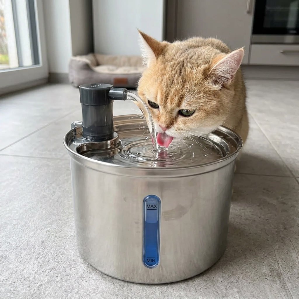 3l Fonte De Água De Aço Inoxidável Para Gatos E Cãe Newpet Prata
