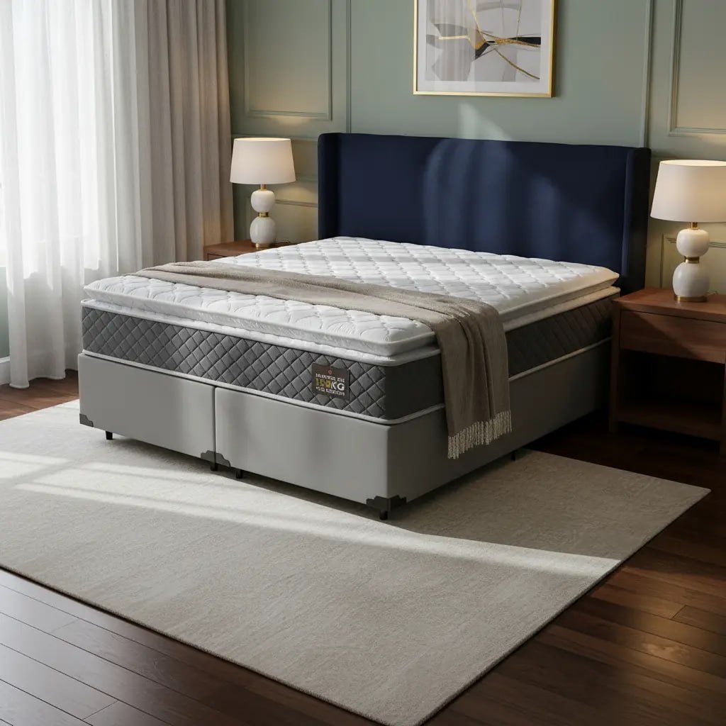 Cama Box Queen + Colchão De Espuma D45 C/ Pillow Top Cor Cinza