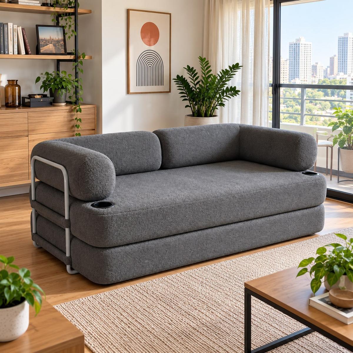 Sofá Cama Orbe. 1,90m Xpand Tech Tecido Boucle Cama Inbox