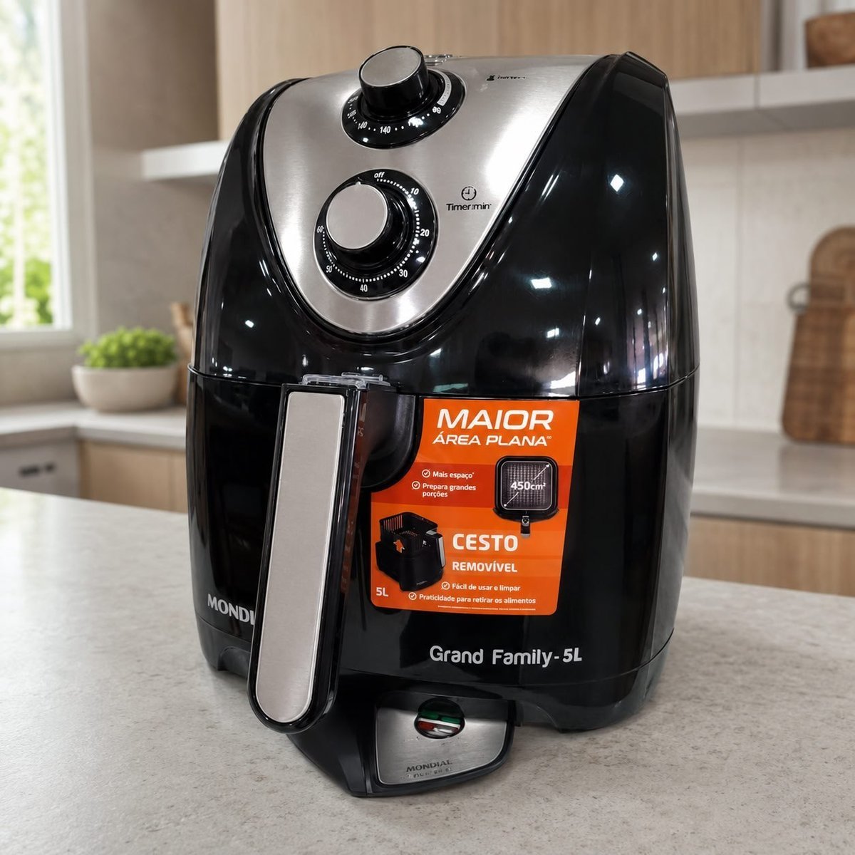 MONDIAL Fritadeira Sem Óleo Grand Family Inox - 5L, 220V, Preto, 1900W - AFN-50-BI
