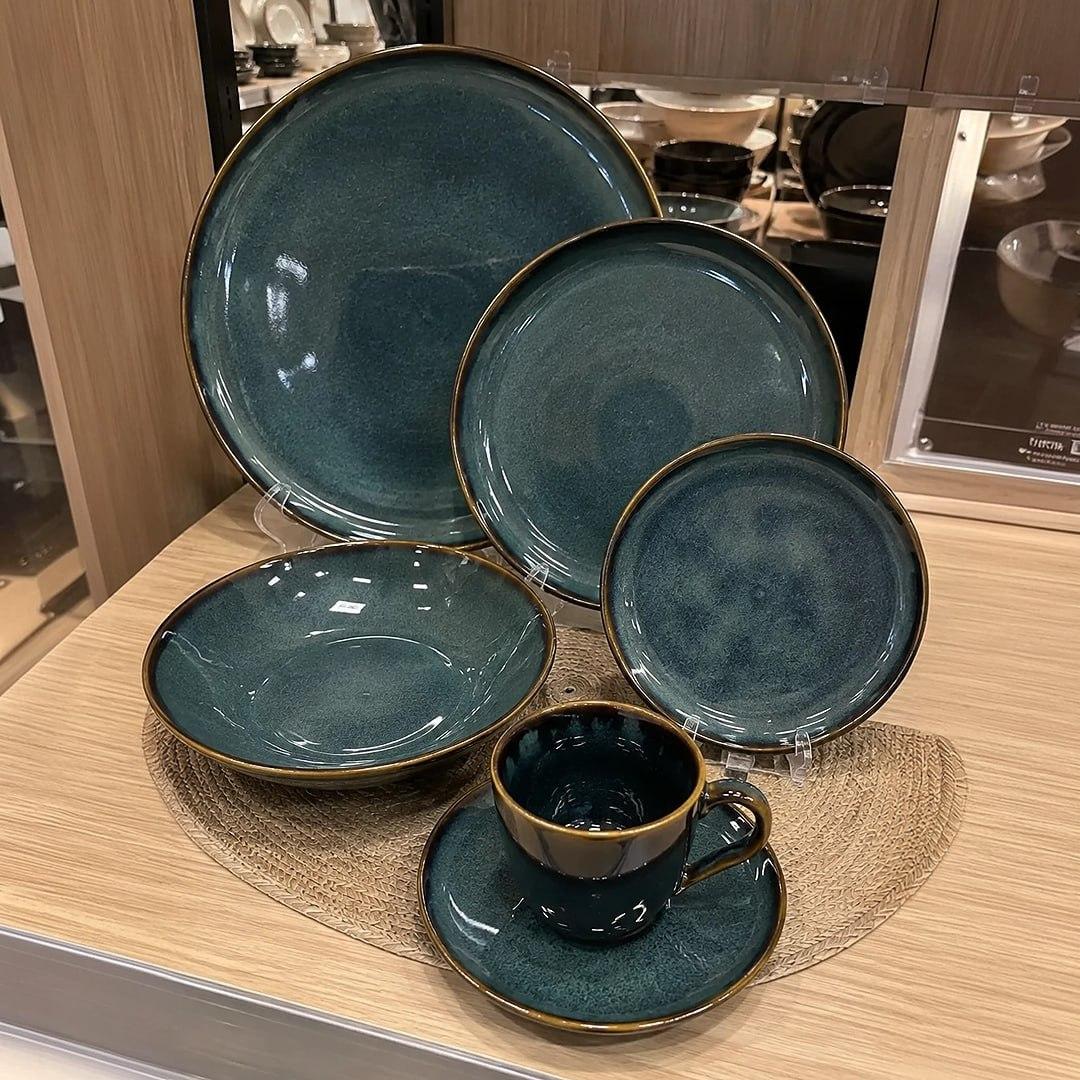 Aparelho de Jantar Stoneware Azul Linha Oceano 30 Peças Porto Brasil