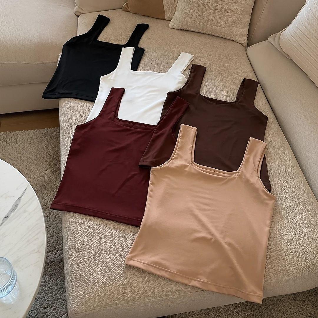 Blusa Regata Feminino Decote Quadrado Alça Grossa Casual