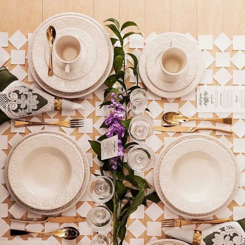 Conjunto de 20 peças Mendi Aparelho de Jantar e chá Cerâmica Cor Marfim Oxford