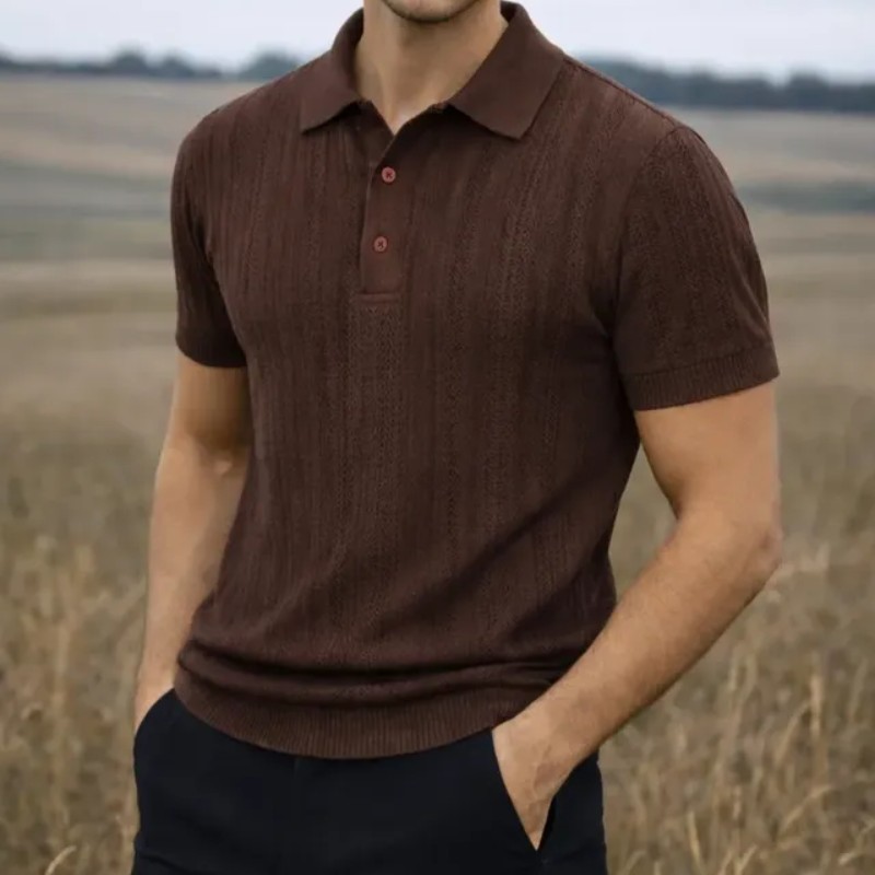 Camisa Polo C/ Botão Tricô Old Money Camiseta Premium Lisa Marrom Avermelhado (P ao G)