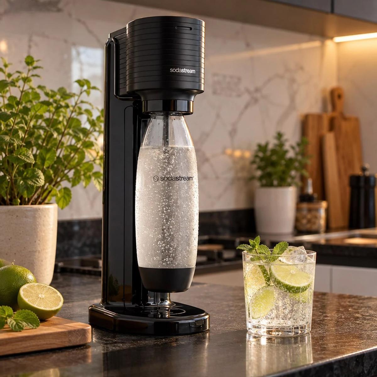 Máquina de Água com Gás Gaia Preta SodaStream com Cilindro