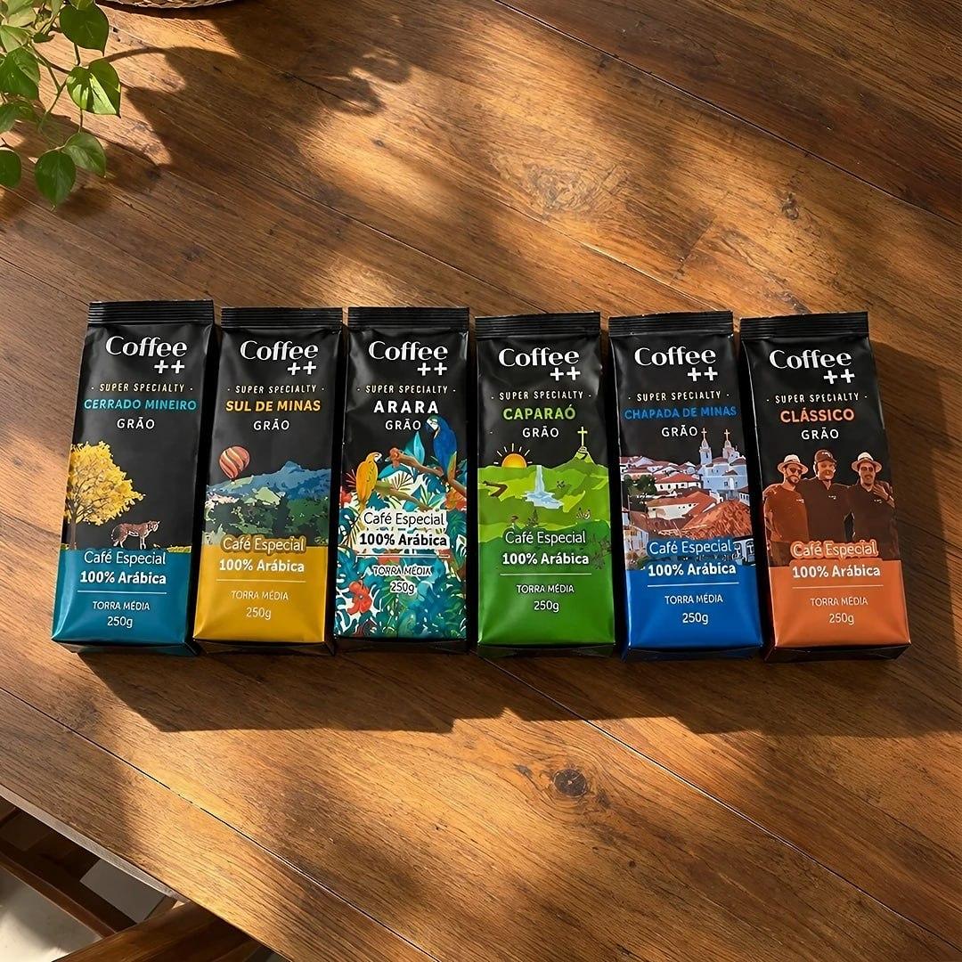 Kit 6 Pacotes Café Especial em Grãos Coffee Mais Variedades: Cerrado, Sul de Minas, Arara, Caparaó, Chapada e Clássico - 100% Arábica (6x250g)