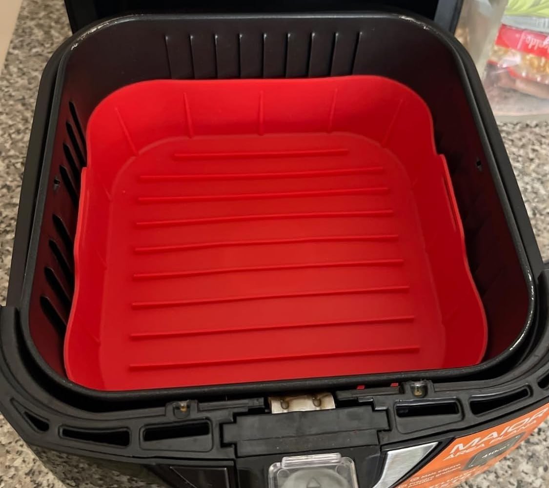 LYOR - Forma Quadrada de Silicone para Air Fryer Vermelha 20cm x 7cm