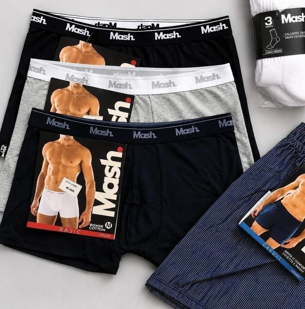 Kit Com 10 Cuecas Boxer Algodão Cotton Masculina Adulto Mash