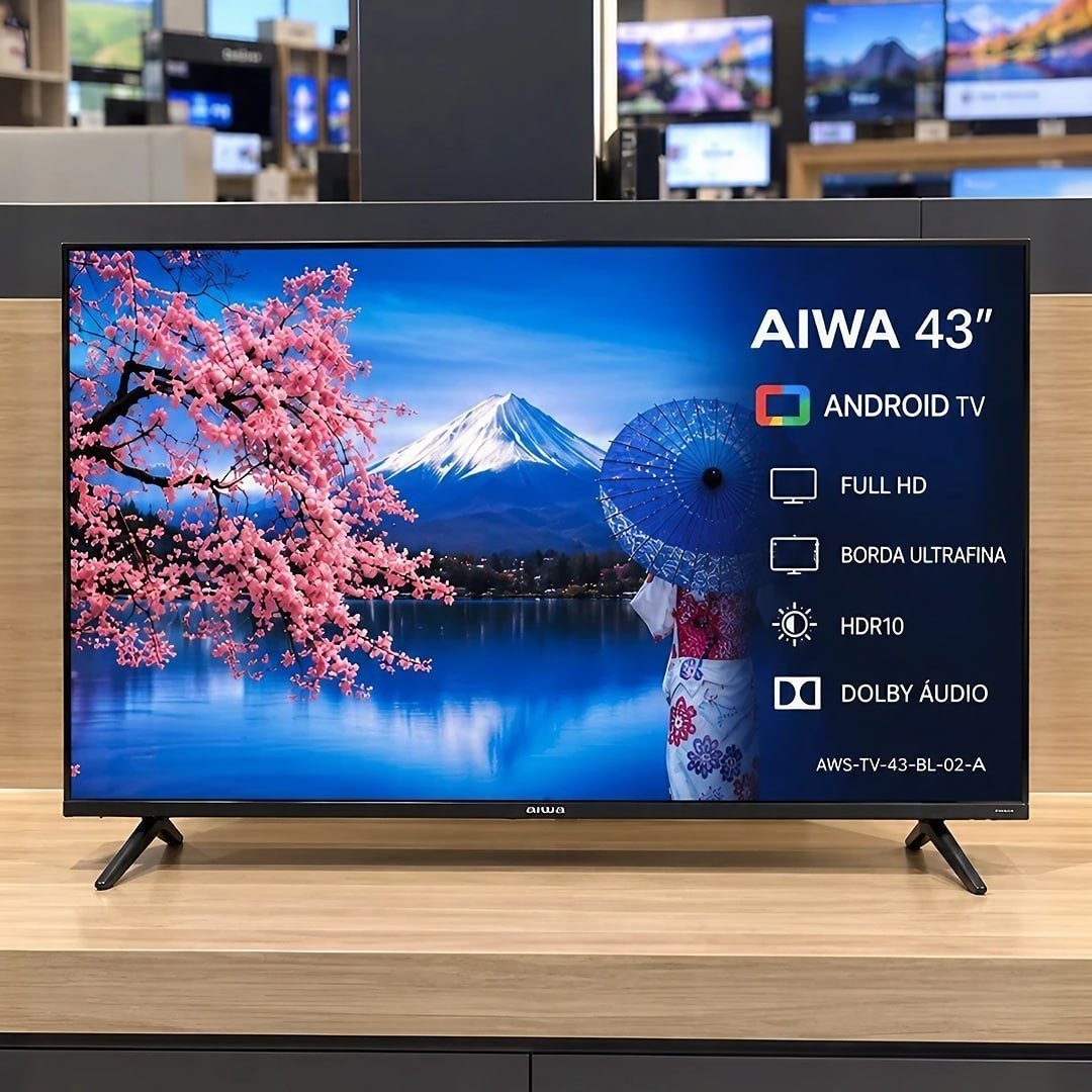 Smart TV AIWA 43” Android Full HD Borda Ultrafina HDR10 Dolby Áudio AWS-TV-43-BL-02-A