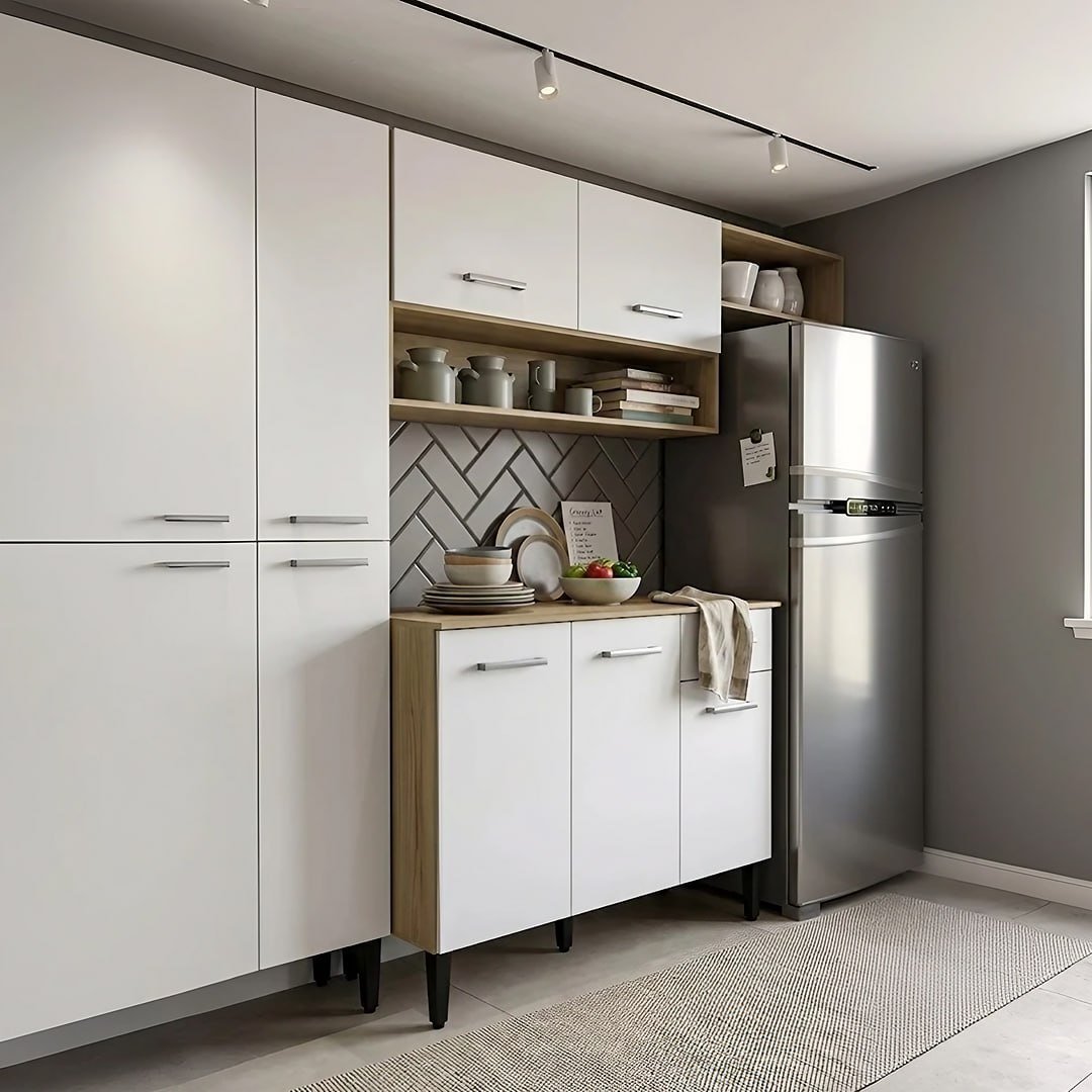 Cozinha Compacta Arizona Glam Carvalho com Branco Carraro