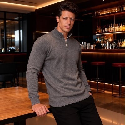 Suéter Masculino Gola V Zíper Tricô Inverno Casual Trabalho