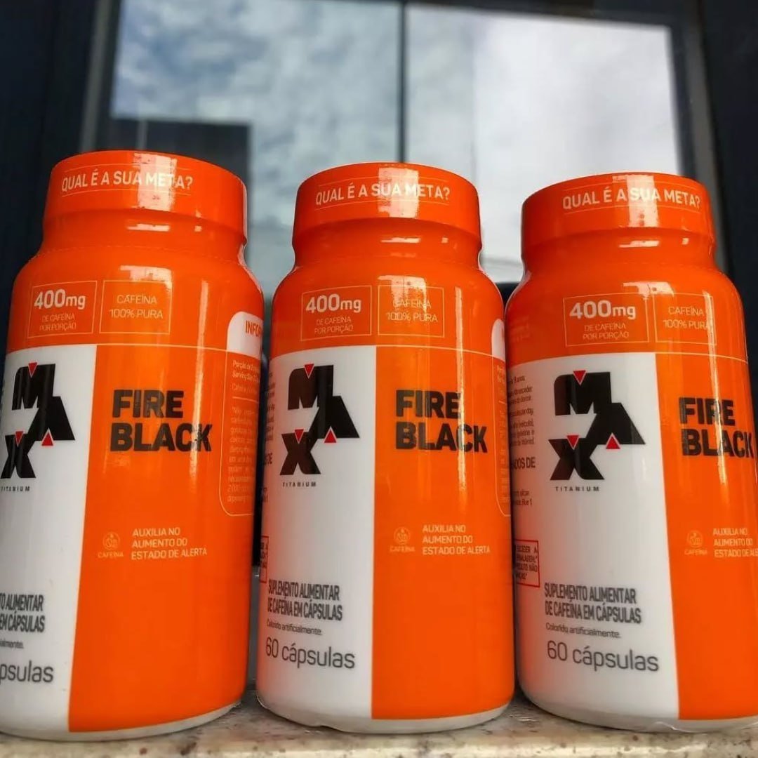 Fire Black 60 Cápsulas Caféina 100% Pura Termogenico Max Titanium Sabor Sem Sabor