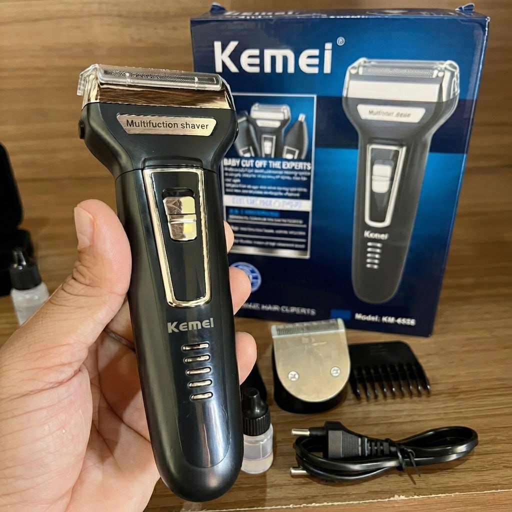 Aparador Barbeador Kemei KM-6558 Recarregável 3 Em 1
