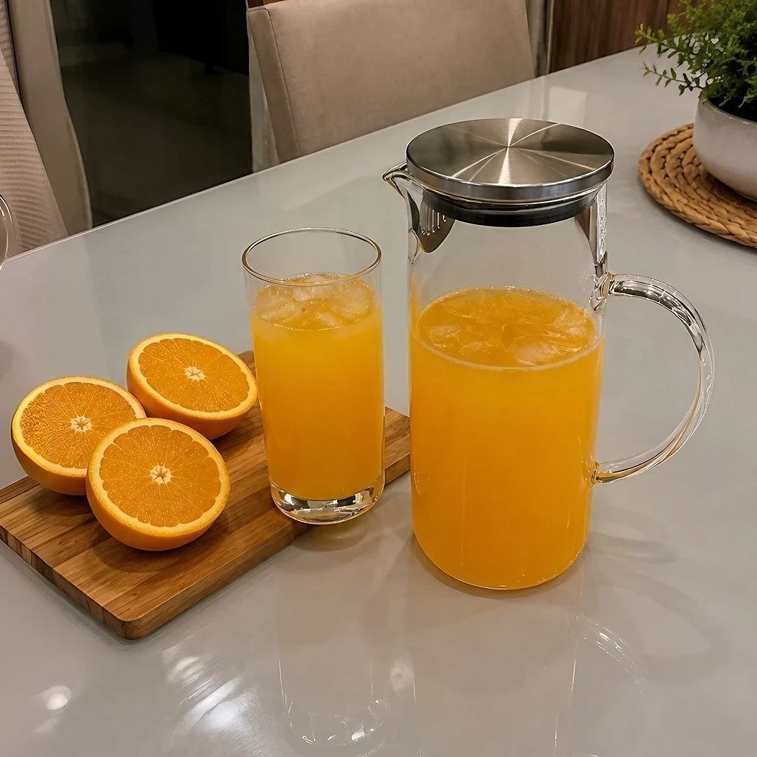 Jarra de Vidro Borossilicato 1,5 Litros Tampa Inox Hermética