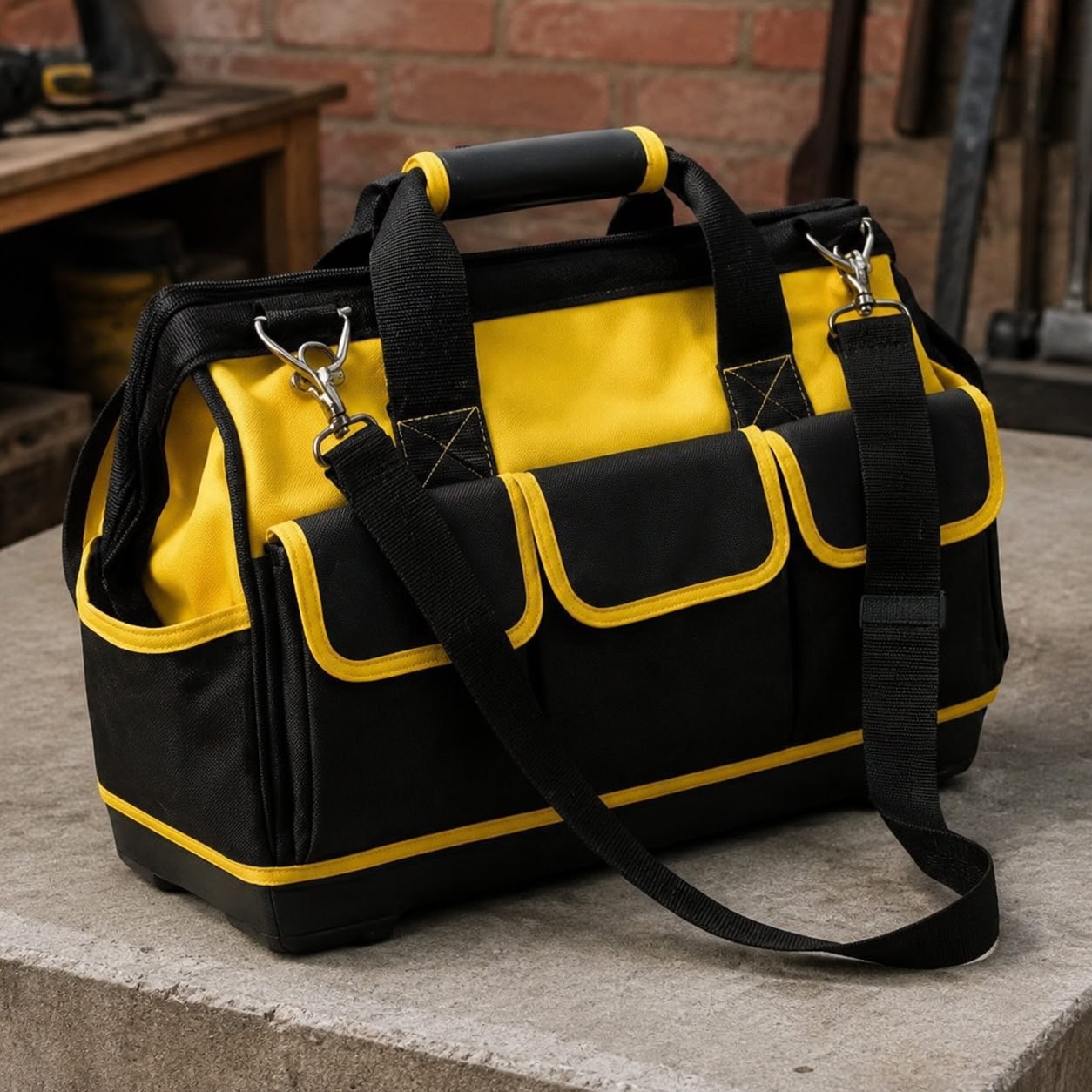 Mala Bolsa para Ferramentas Fundo Rigido preta e amarela
