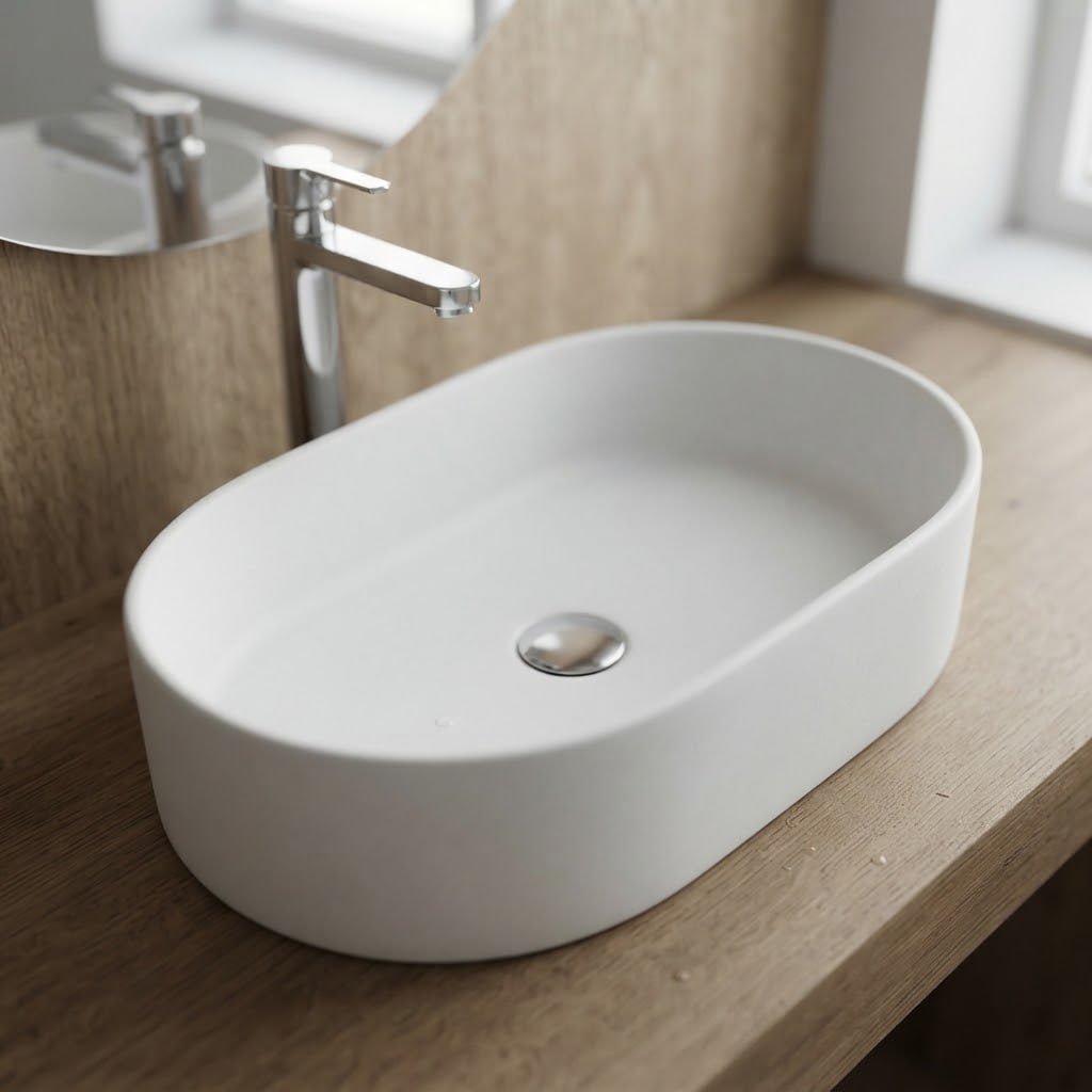 Cuba Pia de Apoio Sobrepor Oval 43x25 Branca Banheiro Lavabo Beltempo BT-2030
