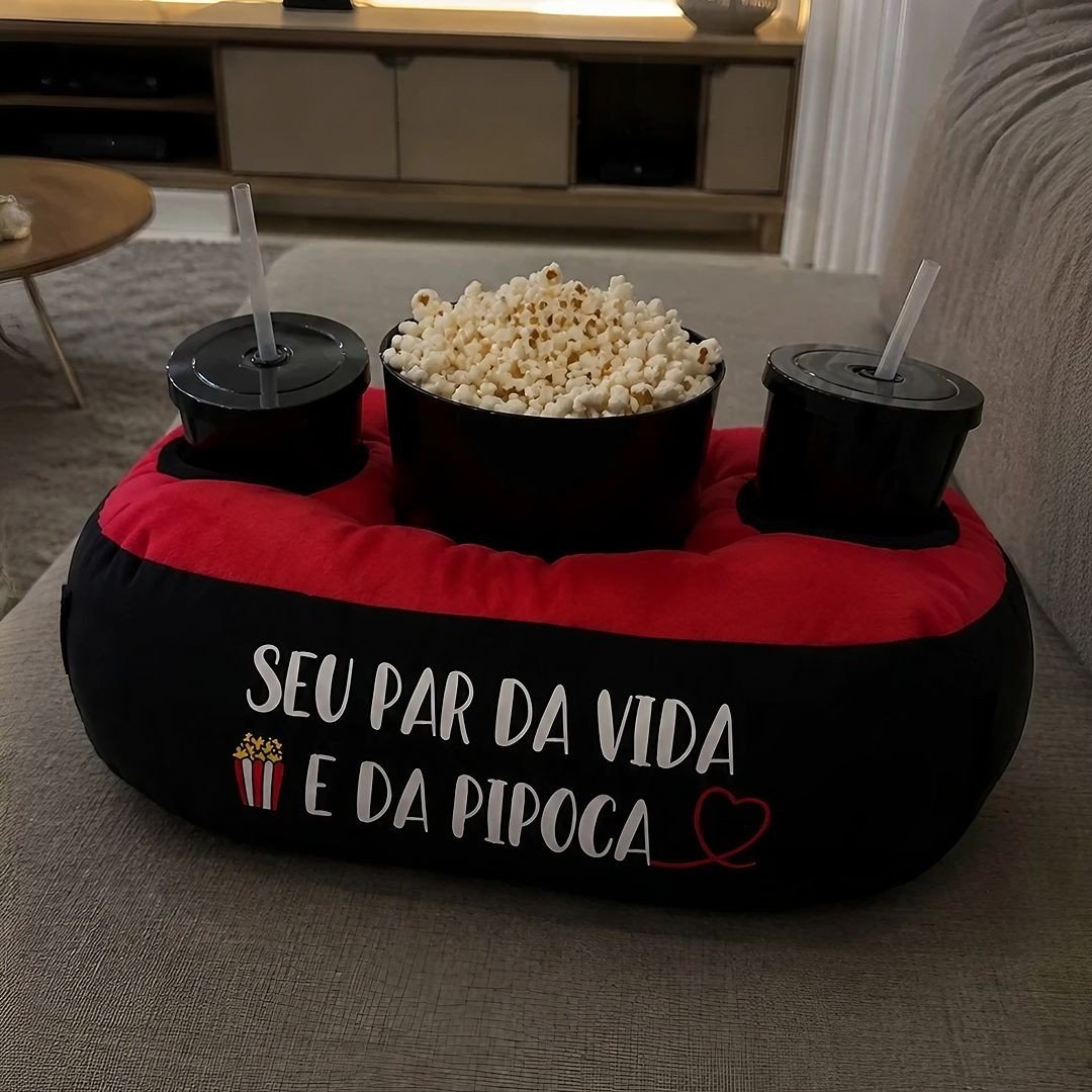 Almofada Porta Pipoca Bicolor Casal Par Da Vida