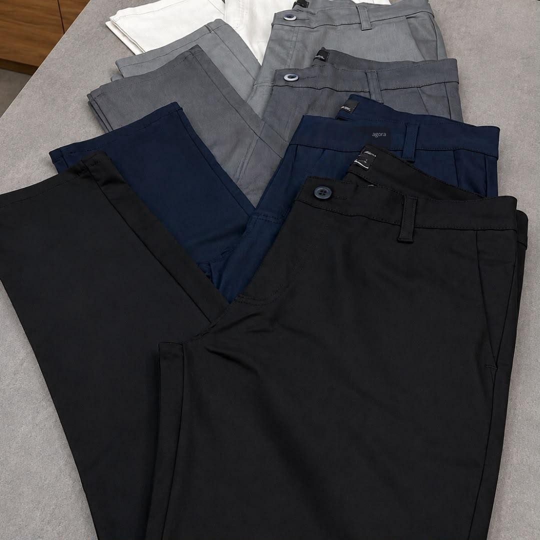 Kit 3 Calça Masculina Sarja Slim Alfaitaria Esporte Fino Preto-bege-chumbo (36 ao 48)