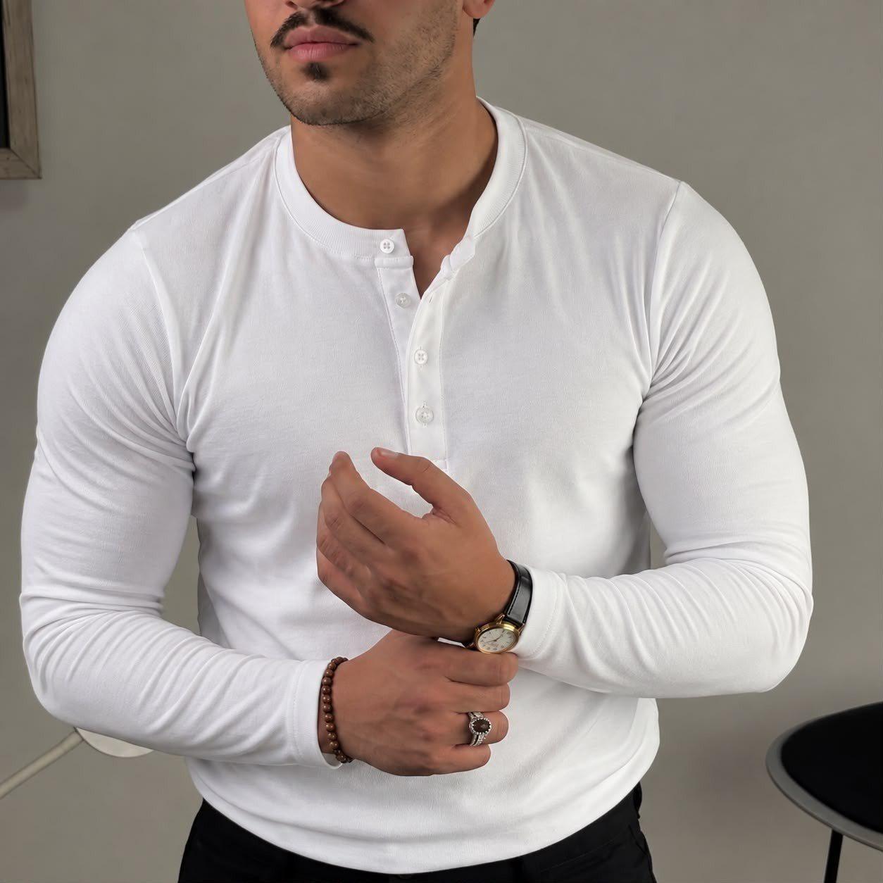 Camiseta Henley Slim (P ao GG)