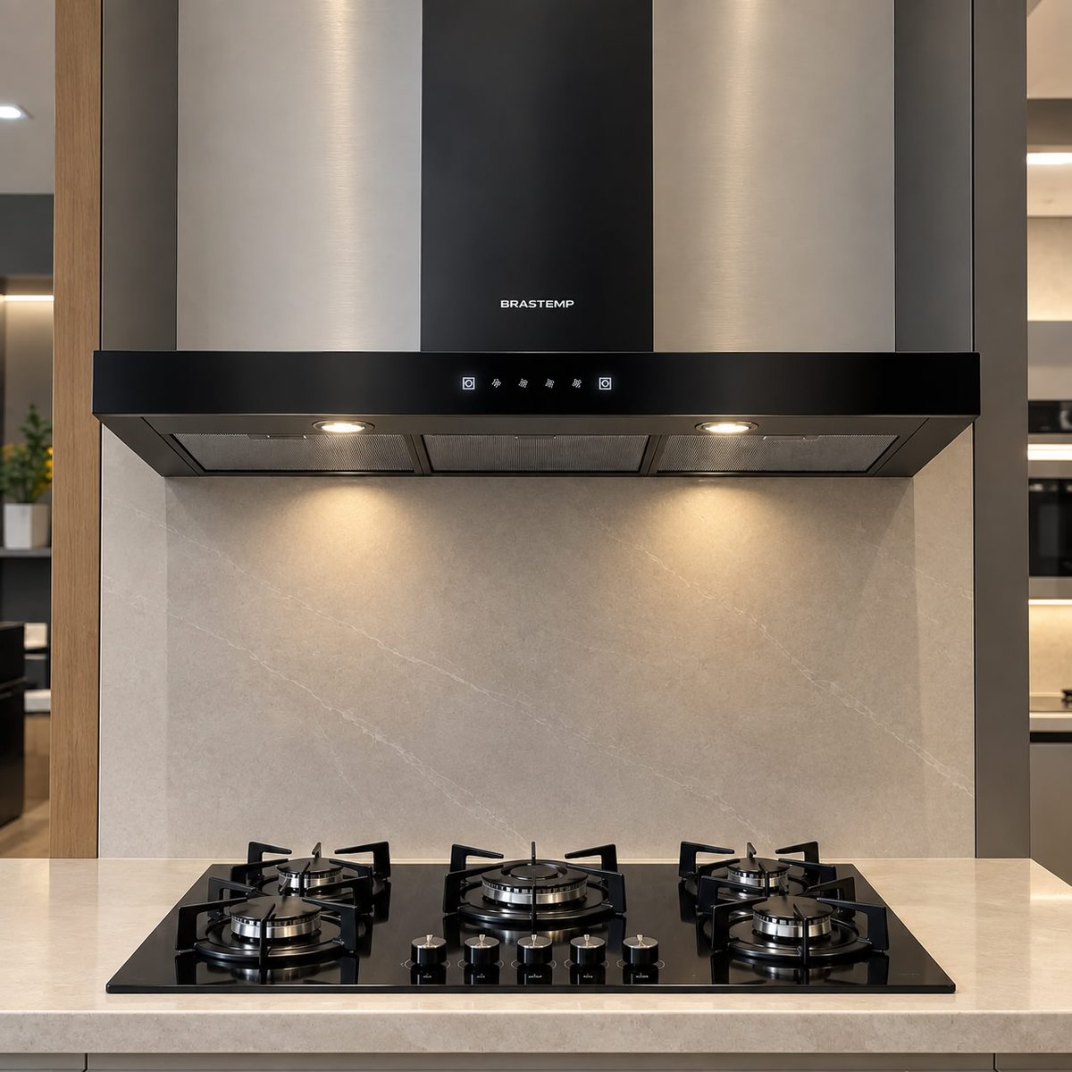 Coifa Brastemp Inox 5 E 6 Bocas Com Timer Autodesligamento Preto 127v