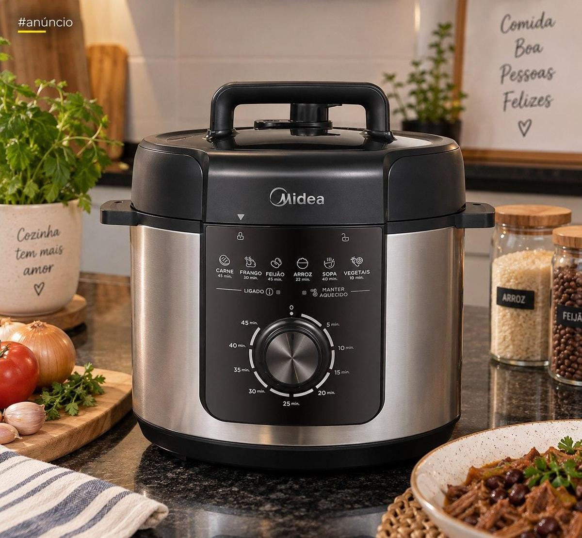 Panela de Pressão Midea Mecânica Preta e Inox 4L (220v) ​