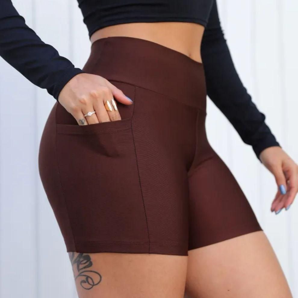 Shorts Academia Feminino Modelador Com Bolso Zero Opacidade