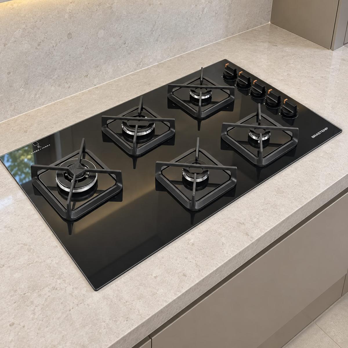 Cooktop Brastemp 5 Bocas A Gás, Grades De Ferro Fundido E Su