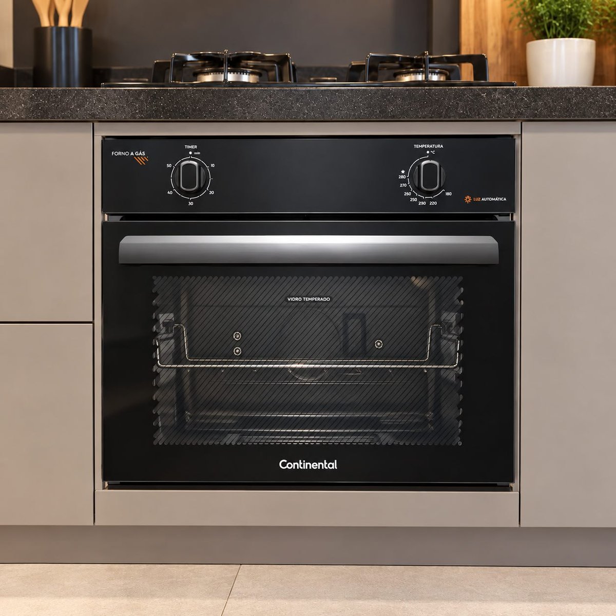 Forno de Embutir a Gás Continental 50L TOPLimpaFácil OC4GM Cor Preto 220V