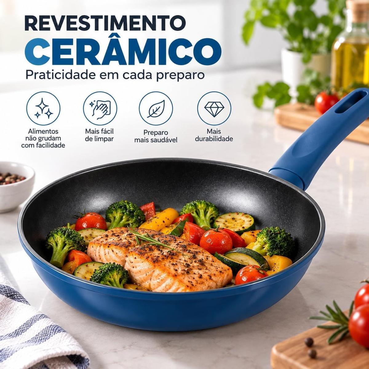 Frigideira Azul 24cm 1,5L com Revestimento Cerâmico Antiaderente