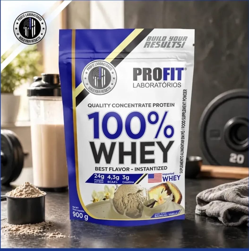 100% Whey - Isolado E Concentrado Refil 900g - Profit Sabor Baunilha