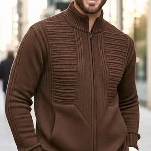 Jaqueta Masculina Preta Lã Tricot Inverno Com Bolso E Zíper (P ao GG)