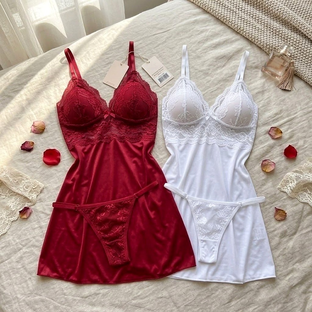 🌙 Kit com 2 Camisolas Sem Bojo com Calcinha Renda Pijama Baby