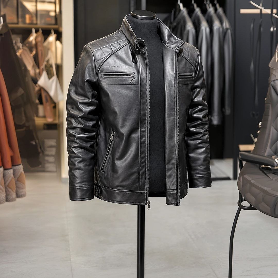 Jaqueta De Couro Masculina Slim Forrada Sem Capuz