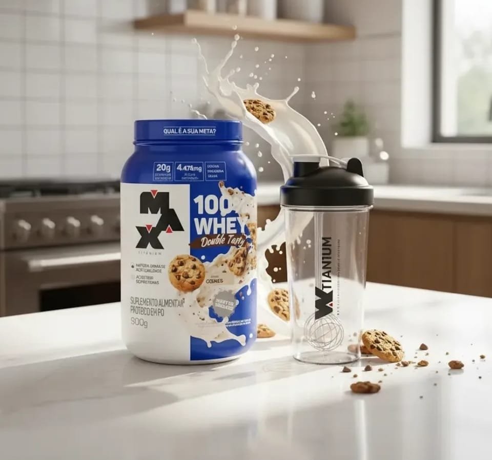 Double Tasty Whey 100% 900g Max Titanium - Sabor Cookies Cookies