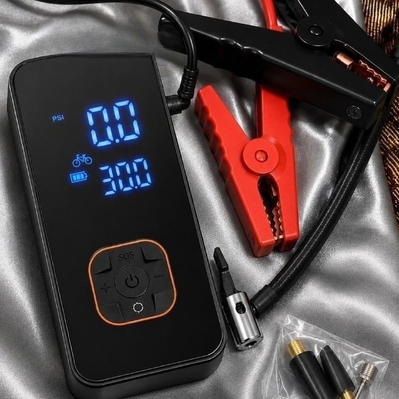 Kit Compressor de Ar Compacto 150 Psi + Auxiliar de Partida + Powerbank