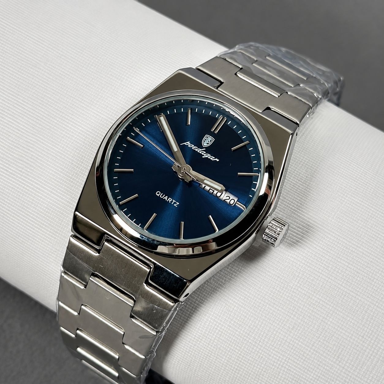 Relógio Poedagar Suiço Masculino Aço Inox Old Money C/caixa