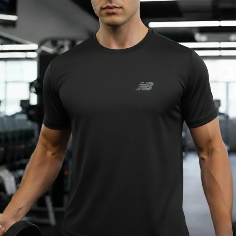 Camiseta Masculina New Balance Active Logo Treino Academia Preto (P ao 2GG)
